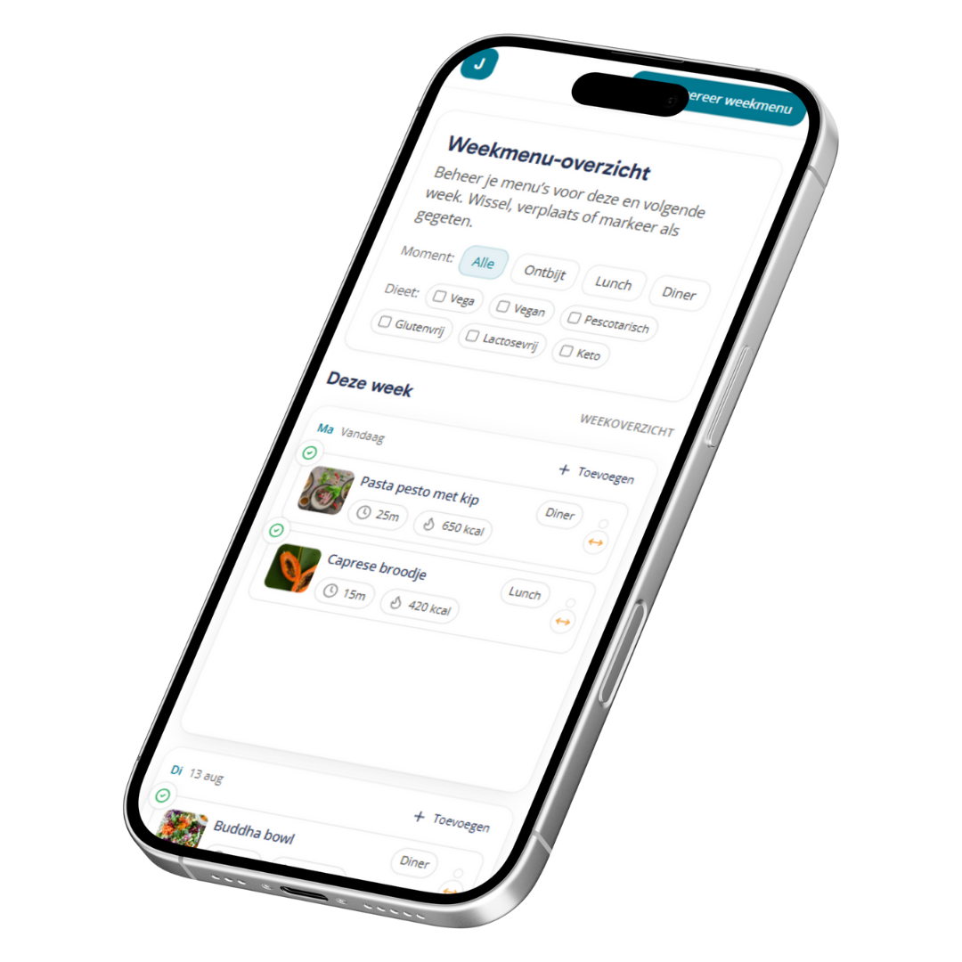 Jouwweekmenu software op op mobiele telefoon